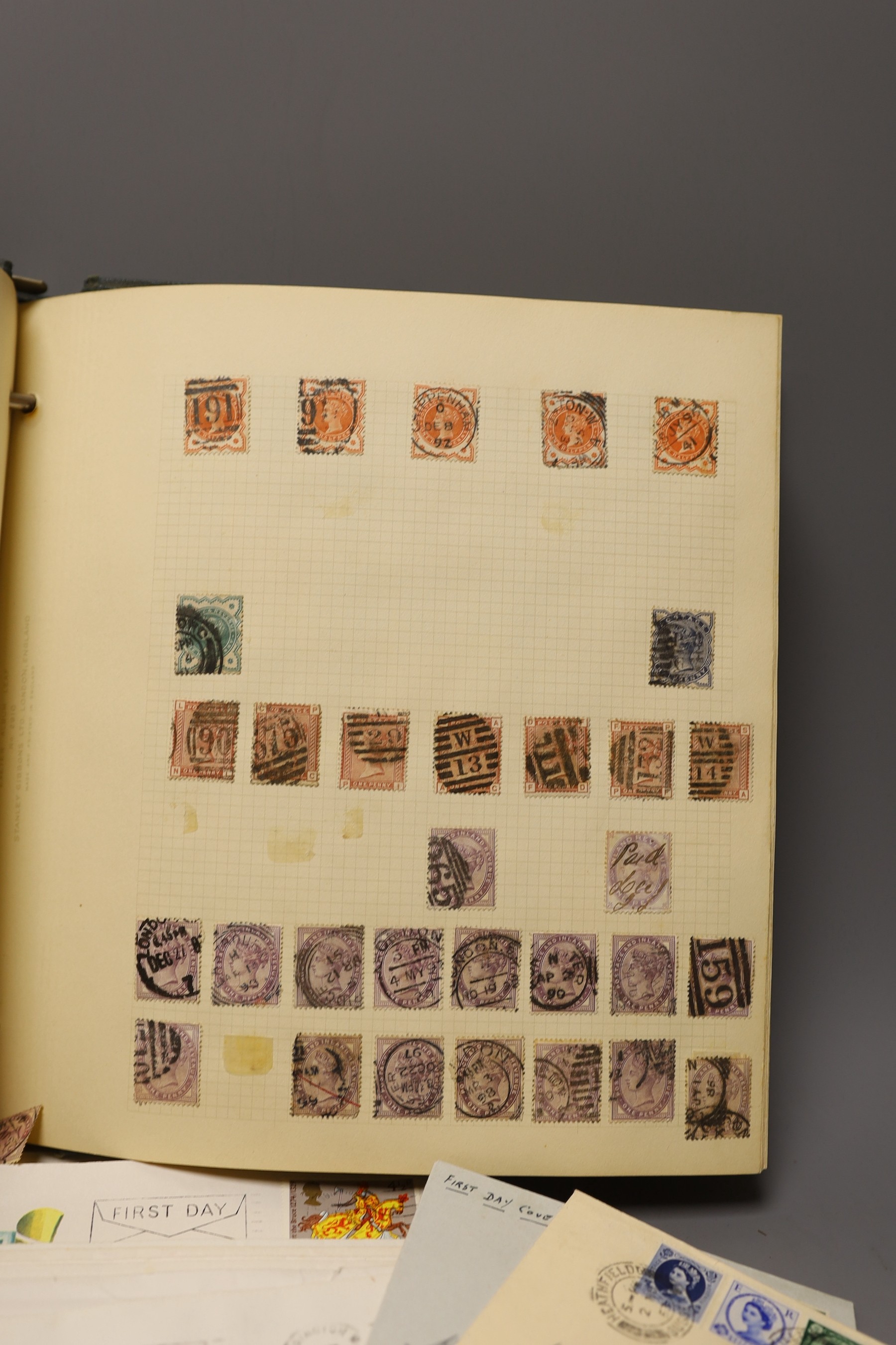 An album of Great Britain stamps with page 1841 ID red browns with Maltese cross cancels F.D. covers from 1953 coronation